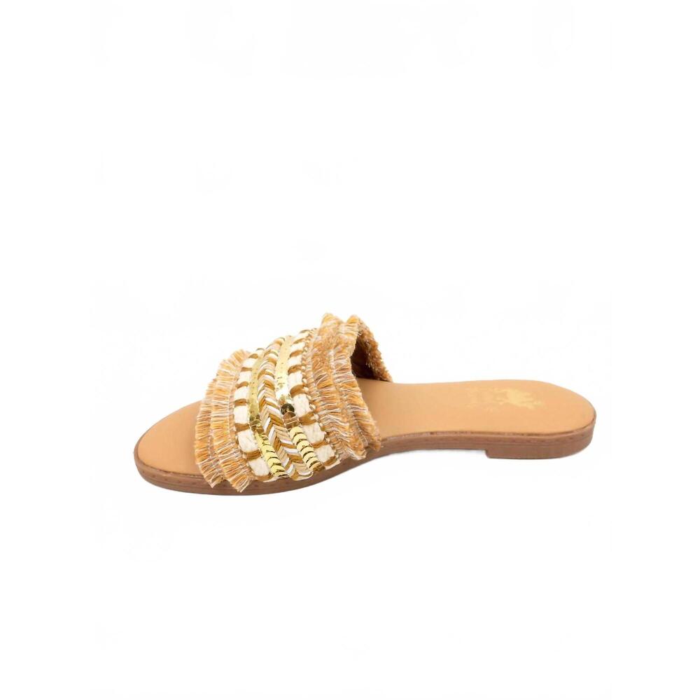 NEW CAMEL THREADS women's joy fringe and bead slide in camel - Picture 2 of 3